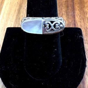 Sterling Silver Mother of Pearl Open Scroll Work Ring Size 9 US