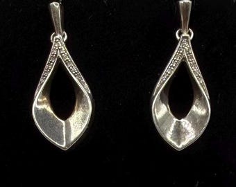ARGENTIUM Silver .960  Sterling  & Diamond Dangling Earrings
