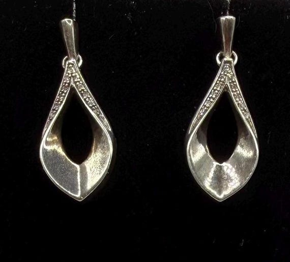 ARGENTIUM Silver .960  Sterling  & Diamond Dangling Earrings