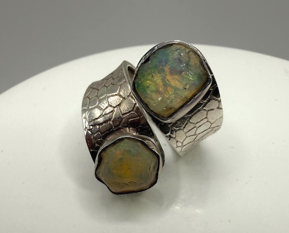 Sterling Silver Opal Bypass Adjustable Climber Ri… - image 4