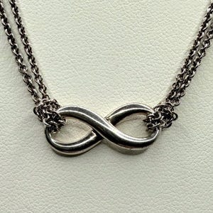 Authentic Tiffany & Co. Sterling Silver Infinity Double Chain Necklace Discontinued Multi Strand Infinity Loop Pendant
