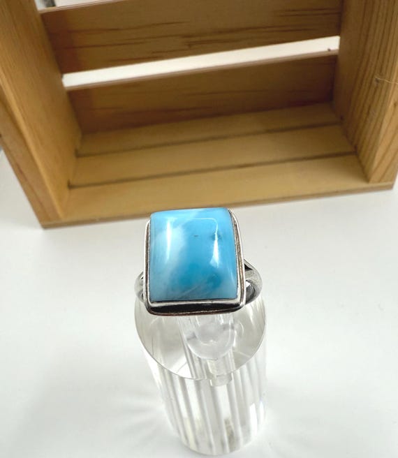 Larimar Stone Rectangular Ring Sterling Silver Si… - image 1