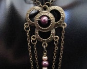 Victoria - Antique Brass & Pearl Steampunk Chain Necklace