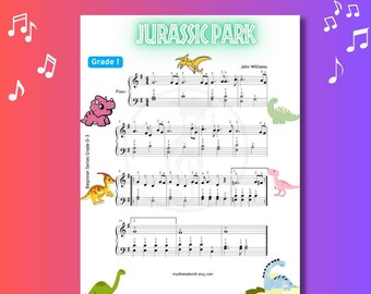 Jurassic Park Piano Grade 1 Sheet Music: Beginner Friendly, Color Coded Notes | MP3 Track, Video Tutorial | Printable PDF