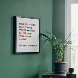 Nelson Mandela Bildung Zitat Poster, digitale Wandkunst zum Ausdrucken im A4-Format, perfekt für Klassenzimmer, Arbeitszimmer oder Büro, mit motivierendem Spruch für Schüler, Lehrer und Kollegen.