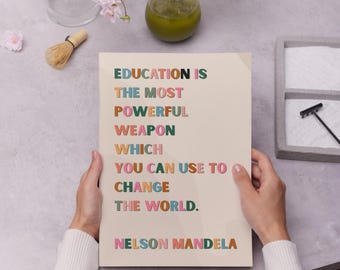 Nelson Mandela Education Quote – A4 Printable Wall Art | Digital Download Classroom Poster | Teacher & School Decor