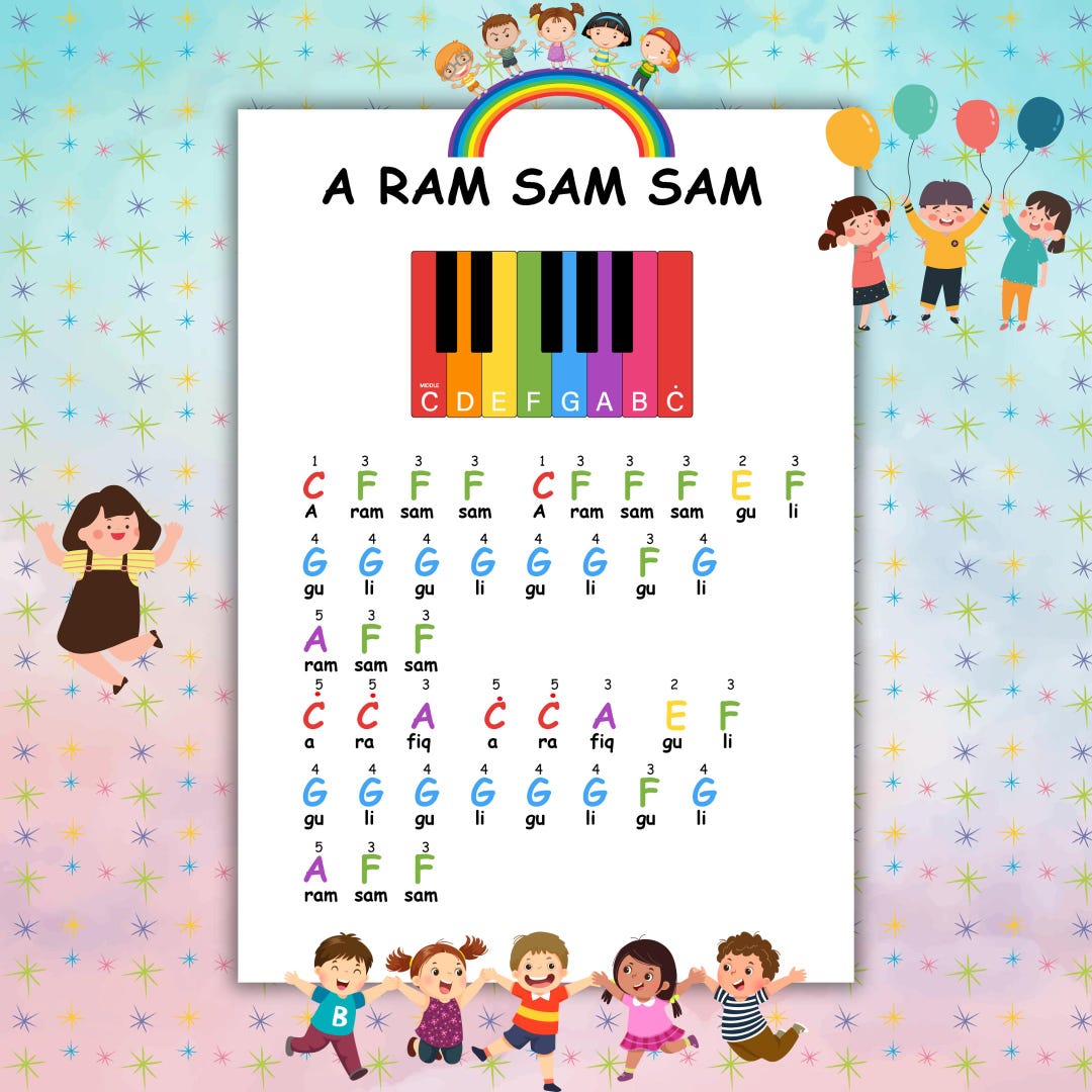 A Ram Sam Sam – Preschool Piano PDF With Letter Notes | Color Music ...