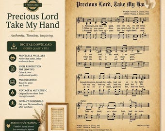 Precious Lord Take Vintage Hymn Print: Antique Gospel Sheet Music - Thomas A Dorsey, Religious Wall Decor, Digital Download
