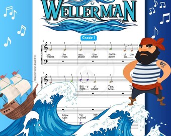 Wellerman Grade 1 Piano Sheet Music, Sea Shanty Arrangement, Color-Coded Notes (Beginner Level, PDF + MP3)