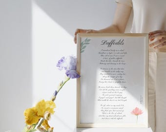 Daffodils by William Wordsworth – Poetry Wall Art Printable | Botanical Literary Poster Digital Download for Home, Class, or Library