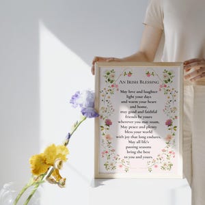 Arte mural con una bendición irlandesa – Cita inspiradora imprimible – Póster digital floral para el hogar – Impresión de oración cristiana irlandesa