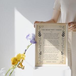 El camino no tomado – Póster de poesía imprimible de Robert Frost / Arte mural literario inspirador / Descarga digital del poema (PDF y JPEG)
