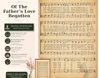 Of The Father’s Love Begotten Vintage Sheet Music Printable Hymn Art - Sacred Typography, Digital Download, Faith-Inspired Wall Decor