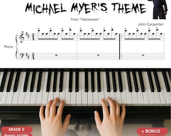 Michael Myers Theme Piano Sheet: Simplified Horror Melody, Grade 2-3 Edition (PDF, MP3 Audio, MP4 Video Tutorial)
