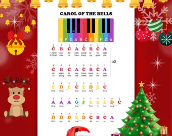 Carol of the Bells – One-Hand Beginner Piano Sheet | Color Coded Notes & Letter Names | Easy Holiday Song PDF for Children