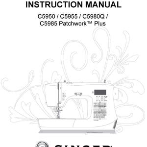 May include: A Singer sewing machine instruction manual. The cover features the text "INSTRUCTION MANUAL" and model numbers. A line drawing of a sewing machine is in the center, with the Singer logo at the bottom.