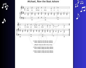 Michael Row The Spiritual Song Sheet Music, Easy Ensemble Arrangement (Beginner Choir, Color Notes Piano, Flute Violin Clarinet Parts, PDF)