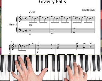 Gravity Falls Theme Grade 3-4 Sheet Music: Simplified Color Coded Notes - MP3 Audio, Video Guide, Early Intermediate Piano
