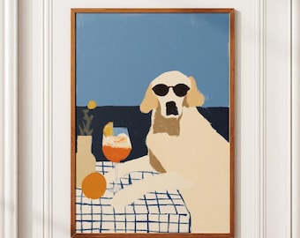 Golden Retriever Aperol Spritz Print, Funny Dog Wall Art Poster