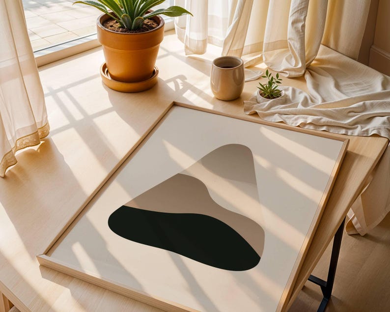 Photo inspiration: Picture Idea: Minimalist Abstract Mountain Print Beige Black Wall Art Poster