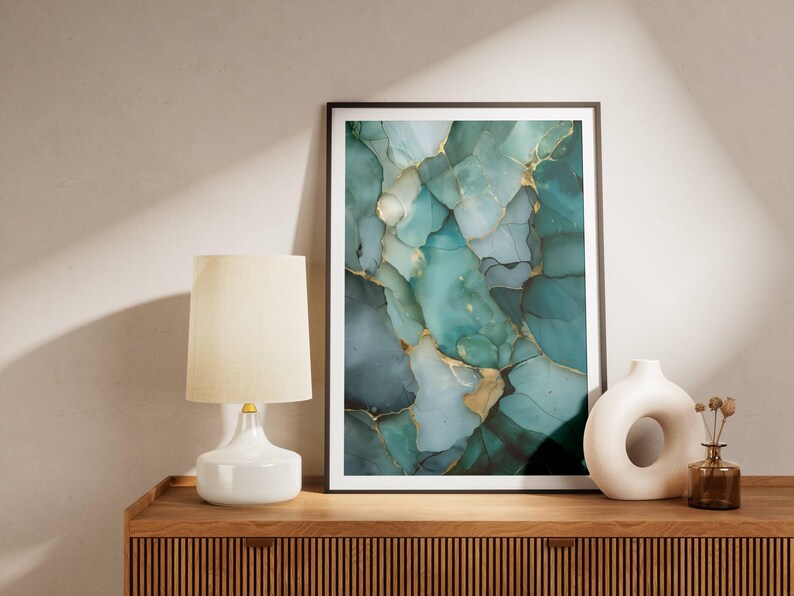 Teal Marble Wall Art, Gold Abstract Ink Print, Fluid Art - Etsy UK