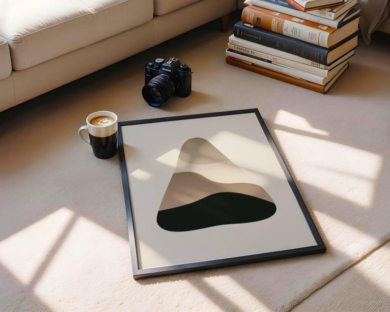 Curated visual reference: Visual Reference: Minimalist Abstract Mountain Print Beige Black Wall Art Poster