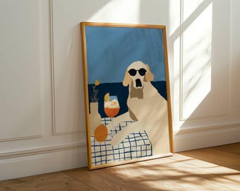 Golden Retriever Aperol Spritz Print, Funny Dog Wall Art Poster