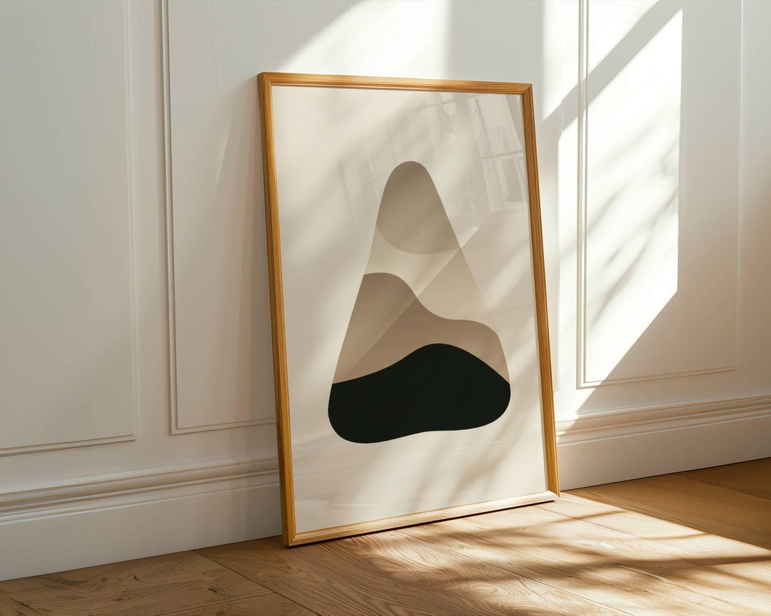 Minimalist Abstract Mountain Print Beige Black Wall Art Poster Photo Inspiration