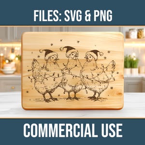 Christmas Chickens in Santa Hats SVG PNG Laser Engraving File Charcuterie Cutting Board Commercial Use Digital Download