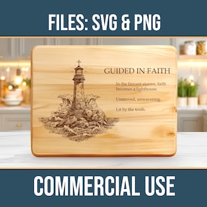 Lighthouse Guided In Faith Charcuterie Board SVG PNG Commercial Use Laser Engraving Cutting Chopping Digital Download