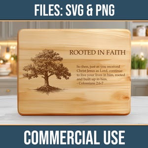 Tree Rooted in Faith Bible Scripture Quote Inspirational Charcuterie Board SVG PNG Commercial Use Laser Engraving Digital Download
