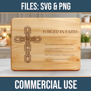 Chain Cross Forged in Faith Charcuterie Board SVG PNG Commercial Use Laser Engraving Cutting Chopping Digital Download