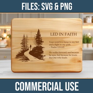 Path Led in Faith Charcuterie Board SVG PNG Commercial Use Laser Engraving Cutting Chopping Digital Download