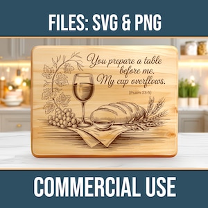 Meine Tasse überläuft Bibel Zitat Christian Psalm 23: 5 Charcuterie Board SVG PNG Kommerzielle Verwendung Laser Gravur Schneiden Hacken Digitaler Download