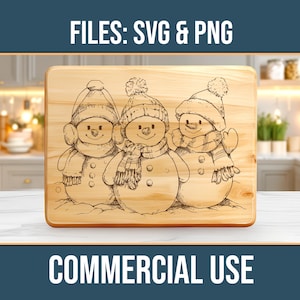 Christmas Winter Snowmen SVG PNG Laser Engraving File Charcuterie Cutting Board Commercial Use Digital Download