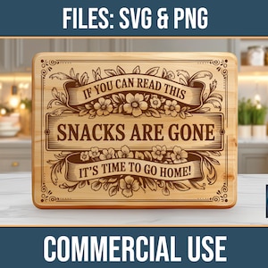 Snacks Are Gone Charcuterie Board SVG PNG Commercial Use Laser Engraving Cutting Chopping Digital Download