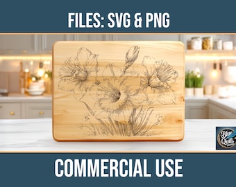 Frühling Blumen Narzisse SVG PNG Laser Gravur Datei Charcuterie Schneidebrett Kommerzielle Nutzung Digitaler Download