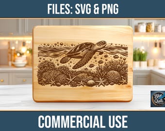 Sea Turtle SVG PNG Laser Engraving File Charcuterie Cutting Board Commercial Use Digital Download