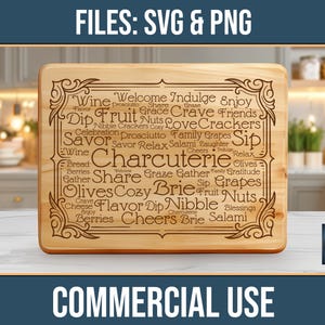 Charcuterie Word Art Board SVG PNG Commercial Use Laser Engraving Cutting Chopping Digital Download