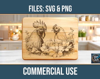 Spring Chicken Rooster Farmhouse Country SVG PNG Laser Engraving File Charcuterie Cutting Board Commercial Use Digital Download