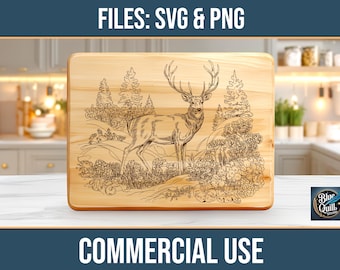 Forest Stag Deer Hunting Christmas SVG PNG Laser Engraving File Charcuterie Cutting Board Commercial Use Digital Download