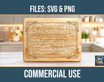 Charcuterie Word Art Board SVG PNG Commercial Use Laser Engraving Cutting Chopping Digital Download