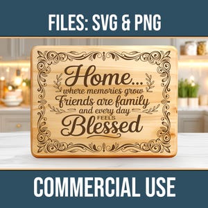 Home Memories Friends Family Blessed SVG PNG Laser Engraving File Charcuterie Cutting Board Commercial Use Digital Download