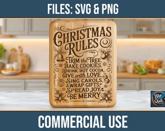 Christmas Rules Sign Holiday Quote Funny Cute SVG PNG Laser Engraving File Charcuterie Cutting Board Commercial Use Digital Download