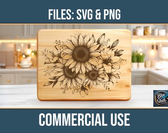 Frühling Blumen Sommer Sonnenblume SVG PNG Laser Gravur Datei Charcuterie Schneidebrett Kommerzielle Nutzung Digitaler Download