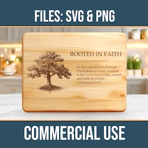 Tree Rooted in Faith Bible Scripture Quote Inspirational Charcuterie Board SVG PNG Commercial Use Laser Engraving Digital Download
