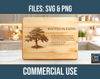 Tree Rooted in Faith Bible Scripture Quote Inspirational Charcuterie Board SVG PNG Commercial Use Laser Engraving Digital Download