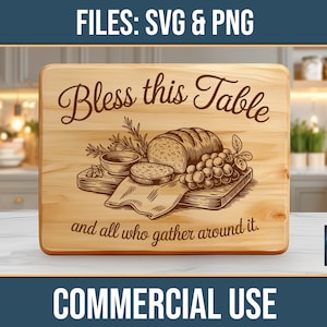 Bless This Table Charcuterie Board SVG PNG Commercial Use Laser Engraving Cutting Chopping Digital Download