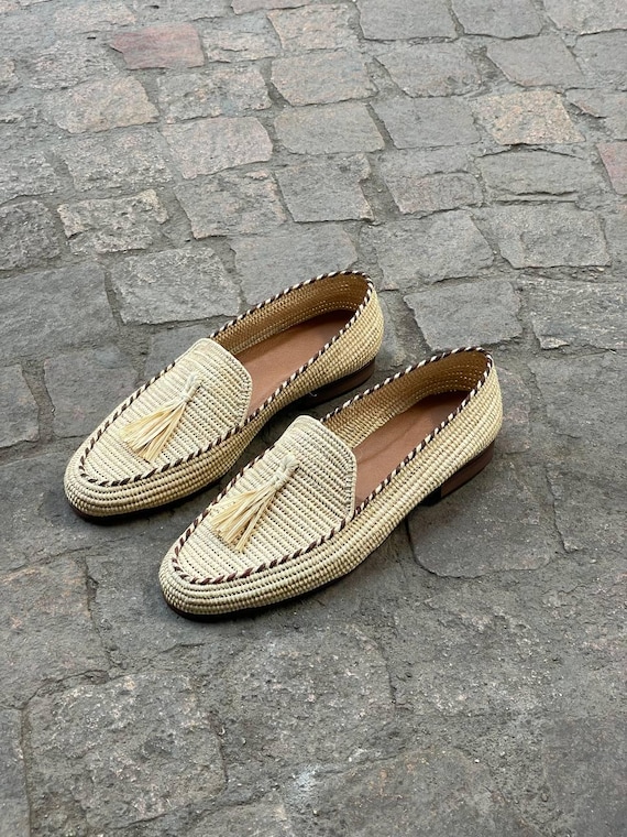 Moroccan Raffia men moccasin , Raffia loafers for men, raffia shoes for men, men's raffia shoes, men oxfords