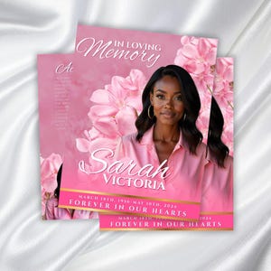 8 Page Pink Roses Funeral Program, 17&quot; X 11&quot; Obituary Program Template Women, Memorial Program, Celebration Of Life Program In Loving Memory